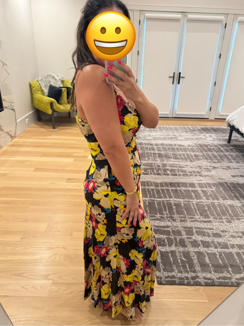 Etro Black Maxi Dress with Yellow and Pink Floral Print